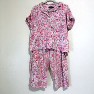 Lauren Ralph Lauren Paisley Print Pajama Set Cotton Blend Cropped Wide Leg XL